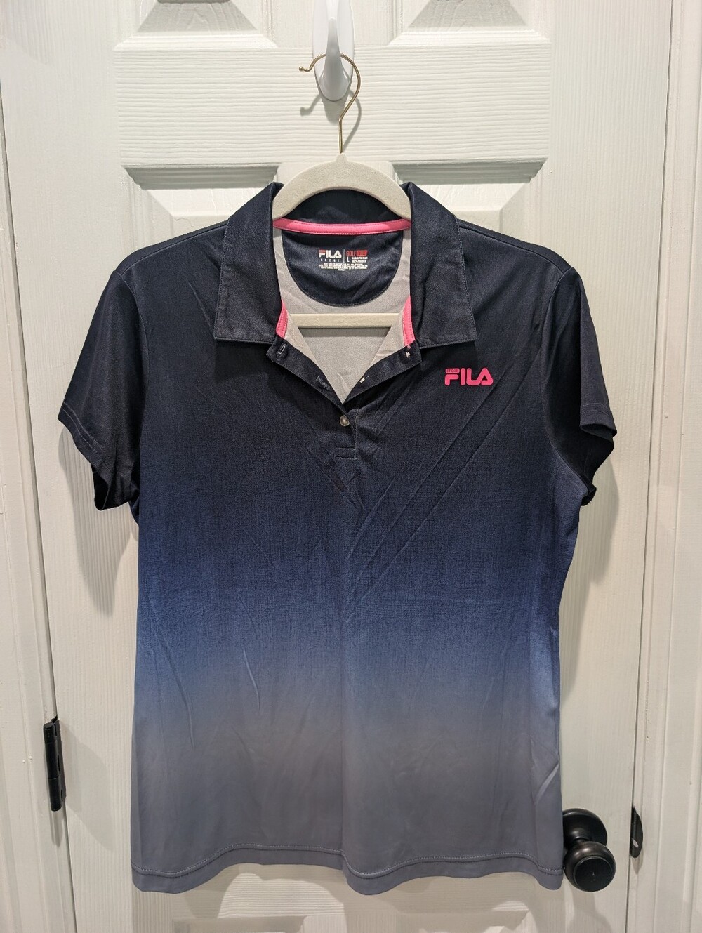 Fila Women's Navy to Gray Ombre Polo with Pink Logo